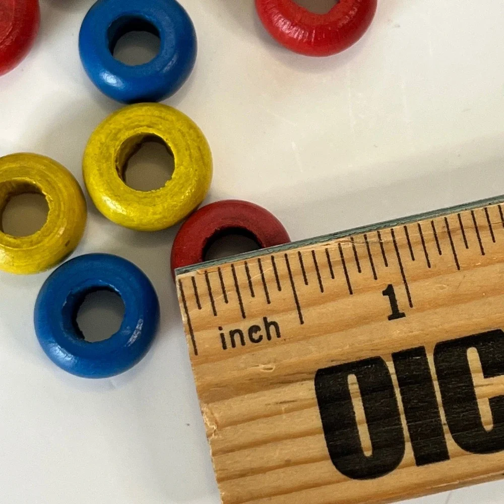 15pc Primary Color Wooden Beads Red Yellow Blue Round Spacer Crafting Supplies